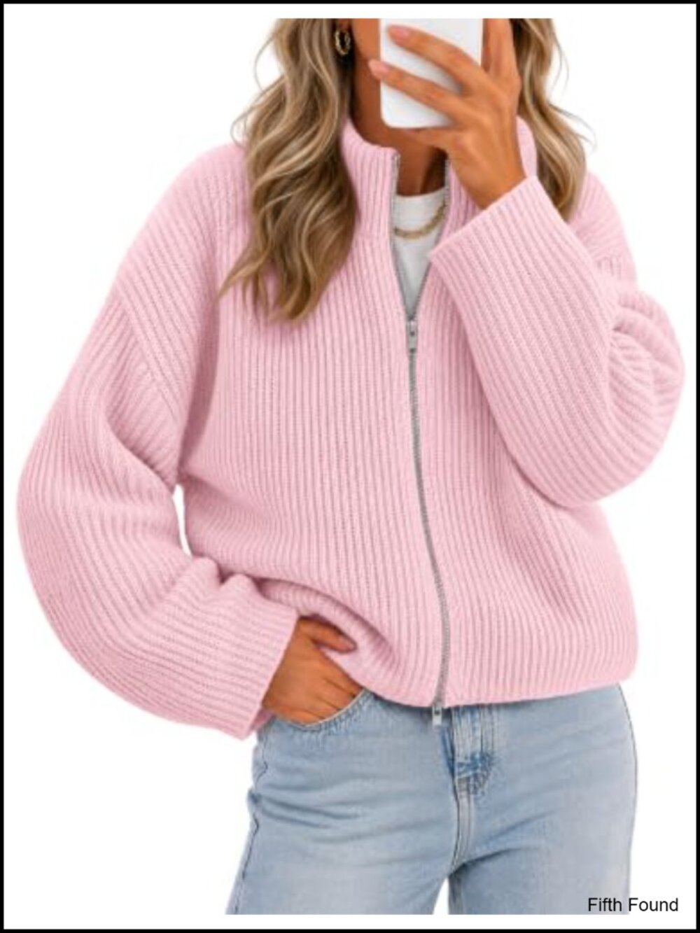 Womens Chunky Knit Zip Cardigan Sweater Long Sleeve Stand Collar